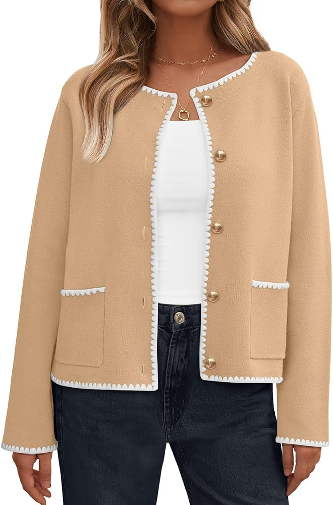 LILLUSORY Womens Long Sleeve Open Front Cardigan Sweater Lightweight Coat Button Down Jacket | Amazon (US)