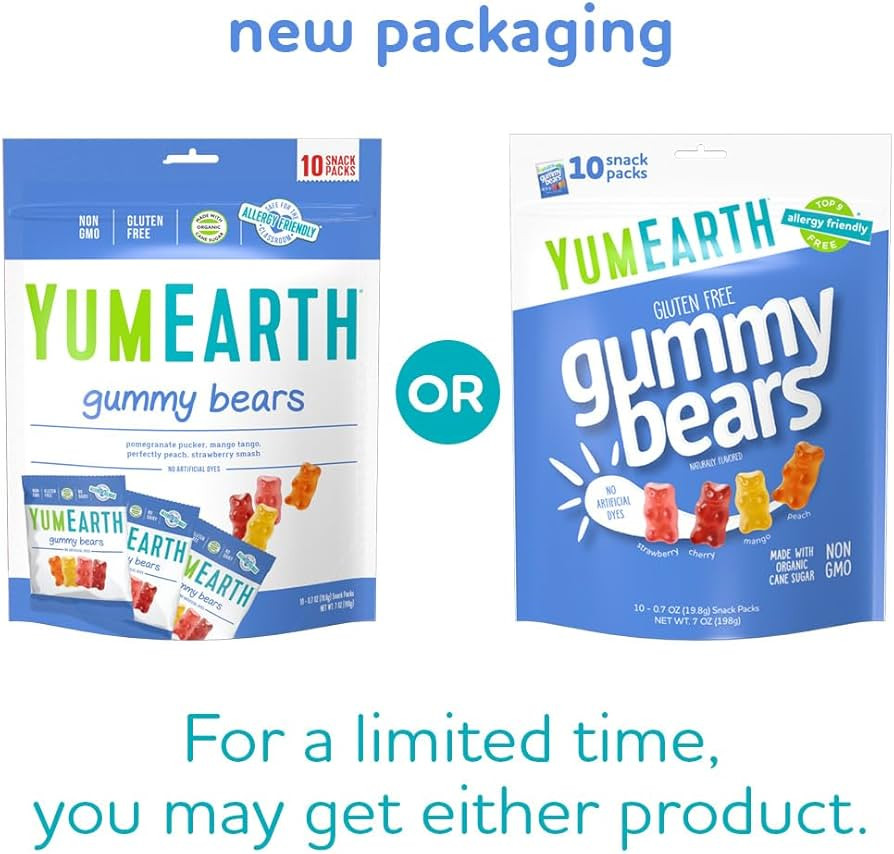 YumEarth Organic Fruit Flavored Gummy Bears, 10- .7oz. Snack Packs, Allergy Friendly, Gluten Free... | Amazon (US)