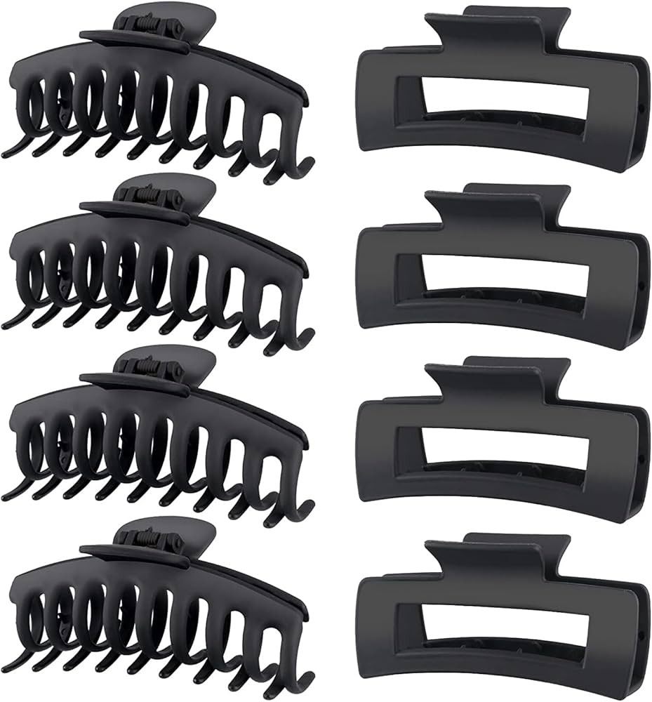 TOCESS 8 Pack Black Big Hair Claw Clips for Women Large Claw Clip for Thin Thick Curly Hair 90's ... | Amazon (US)