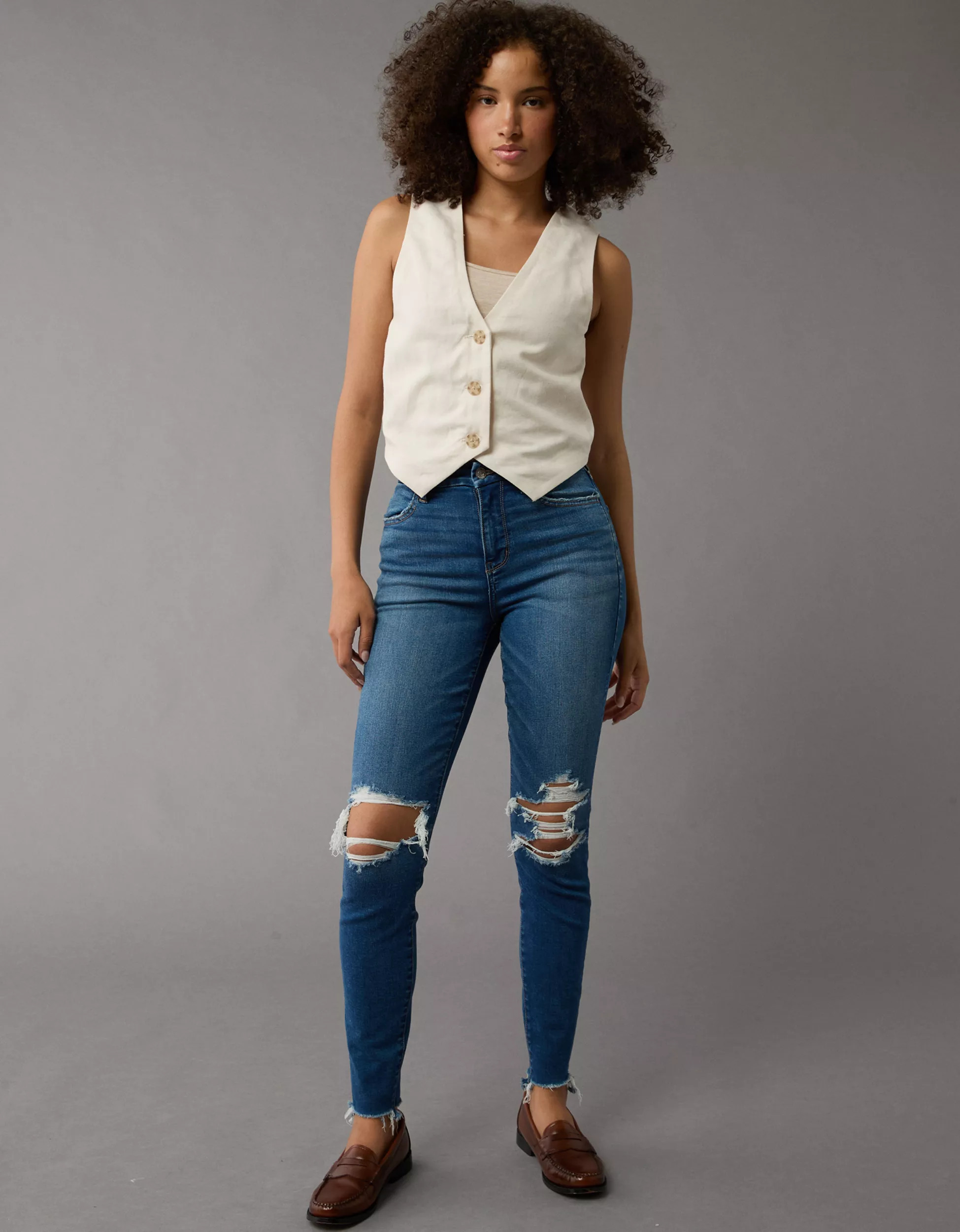 AE Next Level Curvy Ripped High-Waisted Jegging | American Eagle Outfitters (US & CA)