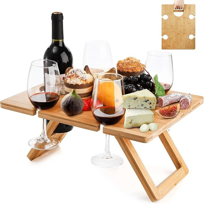Youeon Portable Wine Picnic Table with 5 Wine Glasses Holder, Foldable Champagne Picnic Snack Tab... | Amazon (US)