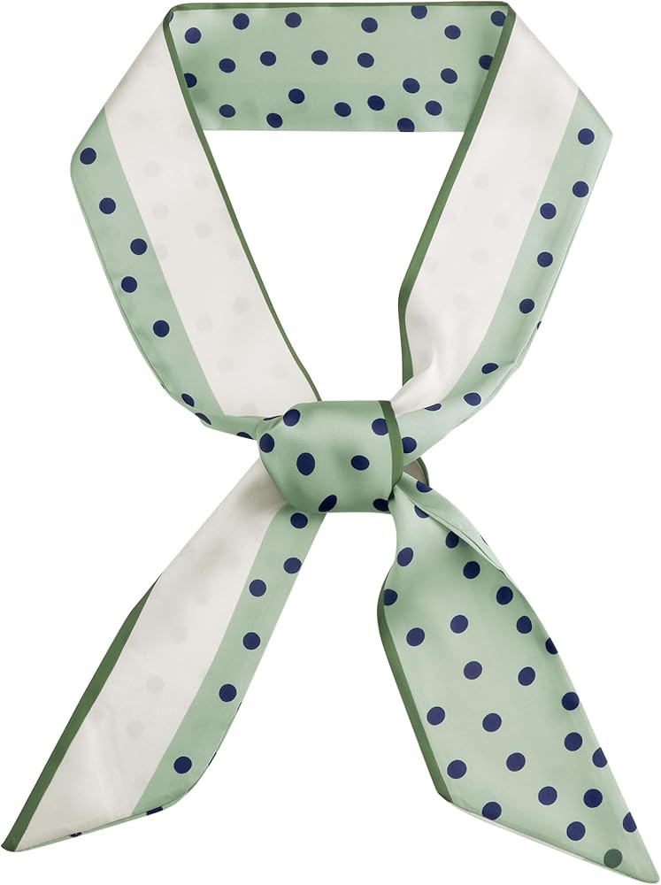 Women Polka Dots Striped Skinny Long Scarves, Satin Silky Neck Scarf Neckerchief Ribbon Hair Band | Amazon (US)