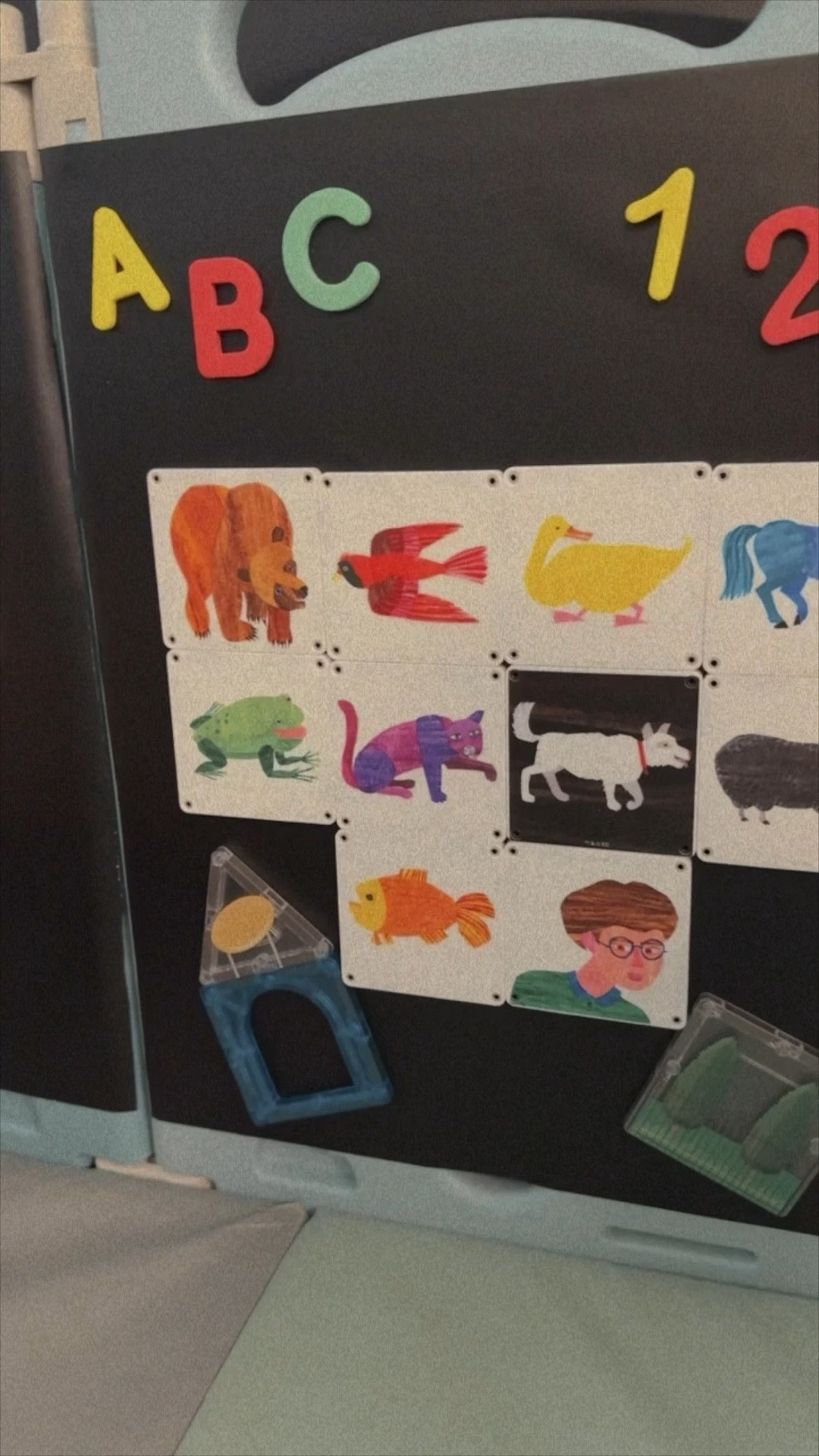 Liam loves story time / play time 🩵☁️✨ brown bear brown bear 🐻 what do you see ? 👀  we decided not to put the magnetic decal on our wall- I put it on our sons fence thing 👍🏼☺️

Wildbird discount code : ELEXUSANN10 ☁️🌸

#LTKkids #LTKVideo #LTKfindsunder50