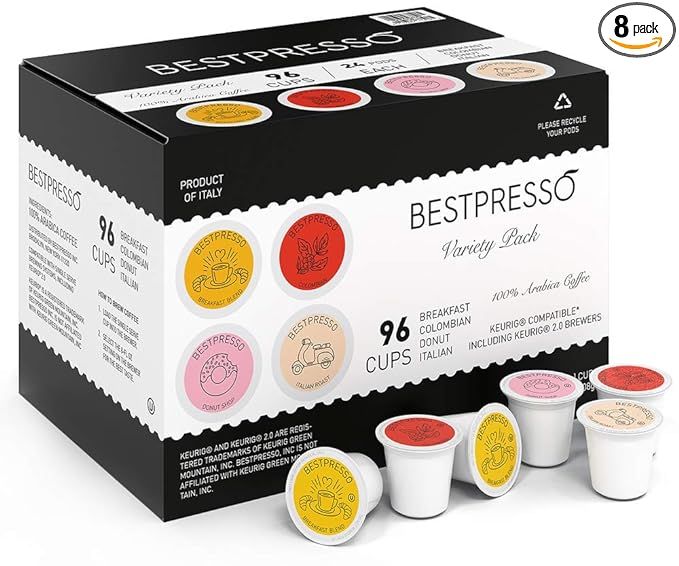 Bestpresso Coffee, Variety Pack Single Serve K-Cup Pods, 96 Count. Includes Breakfast, Colombain,... | Amazon (US)