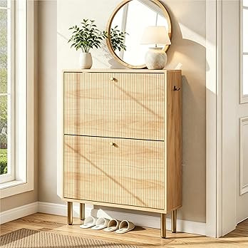 Amazon.com: Nicetree Shoe Storage Cabinet for Entryway - Flip Shoe Cabinet with Tiered Fluted Des... | Amazon (US)