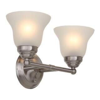 Hampton Bay Ashhurst 2-Light Brushed Nickel Vanity Light with Frosted Glass Shades EGM1392A-3/BN ... | The Home Depot