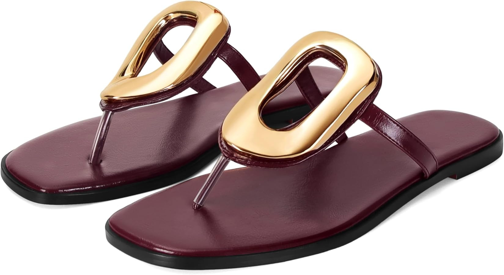 Flip-Flops for Women Thong Sandals Flat Black Slip on Slides Leather Beach Comfort Open Square To... | Amazon (US)