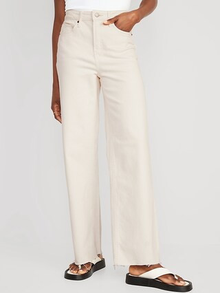 Extra High-Waisted Ecru-Wash Wide-Leg Cut-Off Jeans for Women | Old Navy (US)