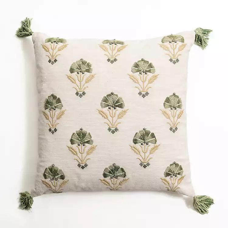 Sage Embroidered Tulips Pillow | Kirkland's Home