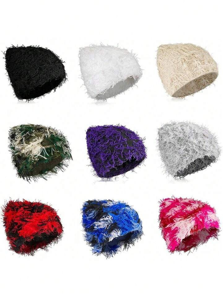Distressed Beanie Winter Warm Ski Knit Hats For Women Men Fuzzy Y2k Beanies | SHEIN