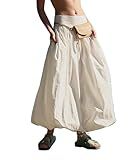 Women Y2k Maxi Bubble Skirt Elastic Waist Aline Long Puff Skirt Ruffle Hem Summer Balloon Skirts(286 Whikte,X-Large) | Amazon (US)