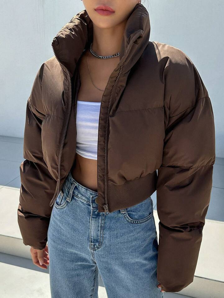 DAZY Zip Up Crop Puffer Coat | SHEIN