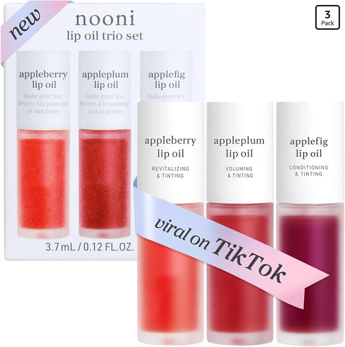 NOONI Korean Lip Oil Set - Appleberry, Appleplum & Applefig - Long-Lasting, Moisturizing, Revital... | Amazon (US)