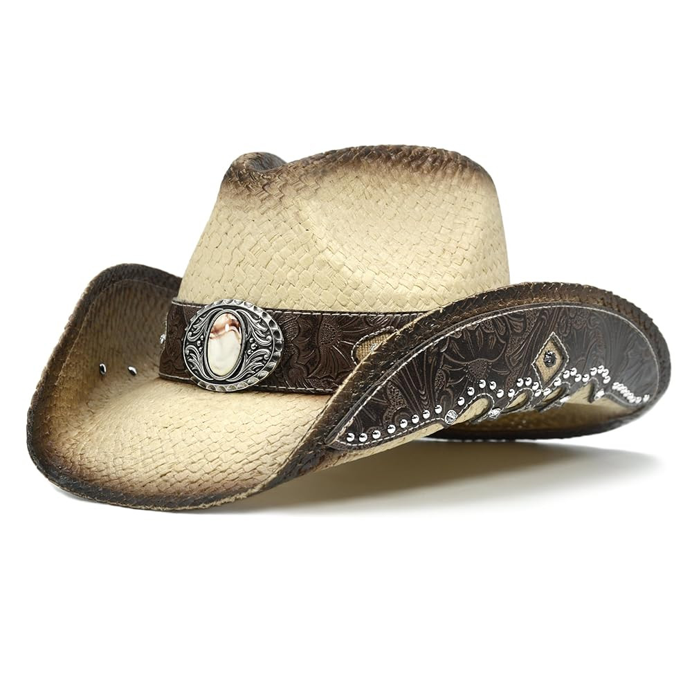 Cowboy Hats for Women and Men Straw Western Hat Embroidered Cowboy Hat for Cowboys and Cowgirls | Amazon (US)