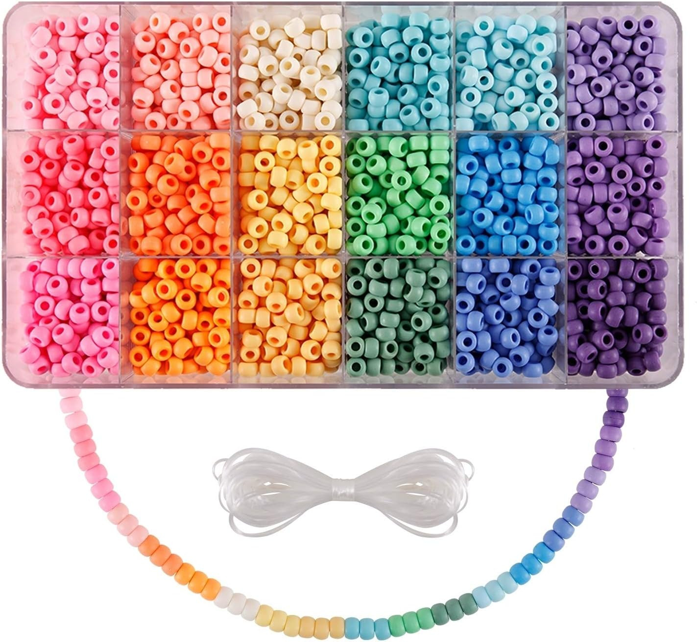 2600+pcs Pony Beads Kit, 18 Color Rainbow Kandi Beads Set, Multicolor Matte Plastic Jewelry Makin... | Amazon (US)