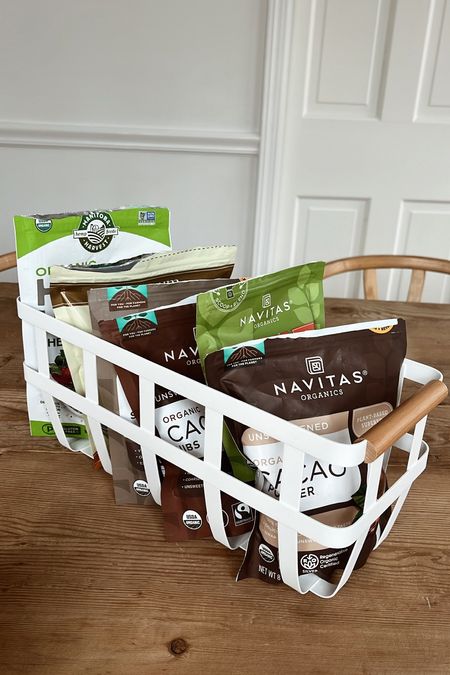 Best pantry storage baskets from Amazon. They come with felt on the bottom so they won’t scratch your shelves! 