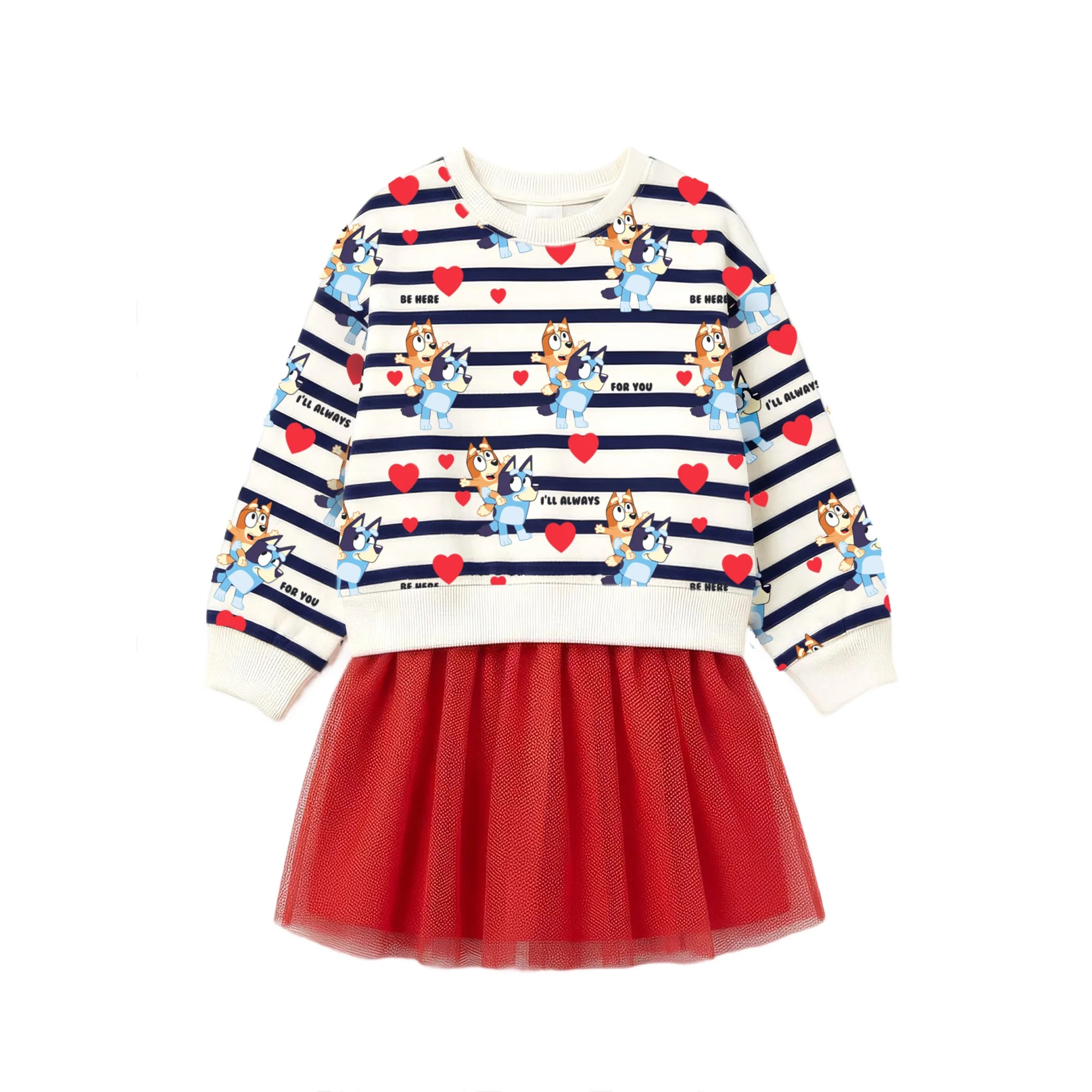 Bluey Stripe Girls Sweatshirt Tutu Dress, Sizes 4-12 | Walmart (US)