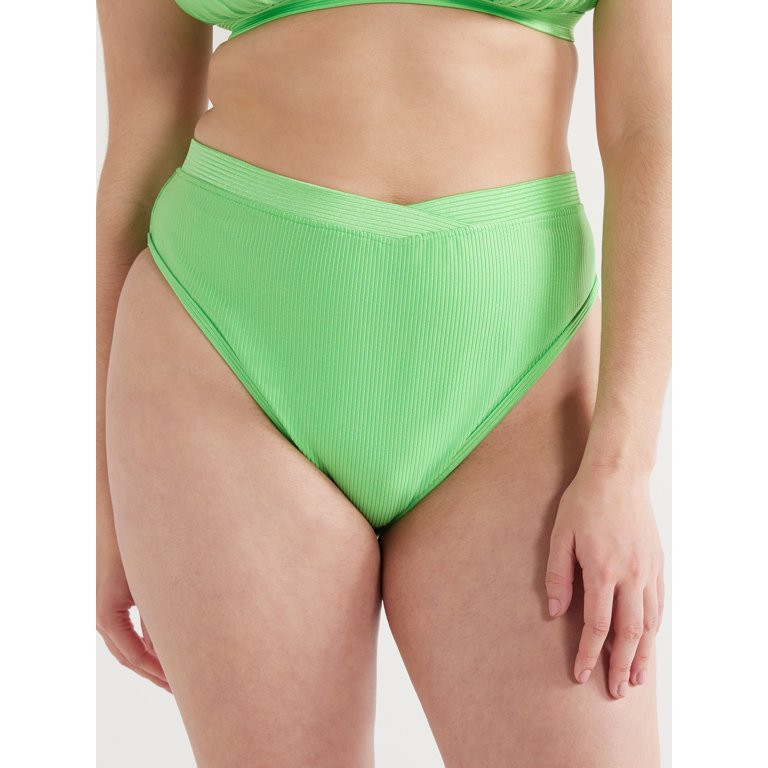 Jessica Simpson Women's Ribbed Shine High Waisted Bikini Bottoms, Sizes XS-XXL | Walmart (US)