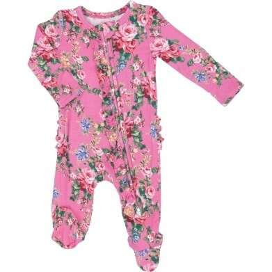 Dream Cottage Floral 2 Way Ruffle Zipper Footie, Pink | Maisonette