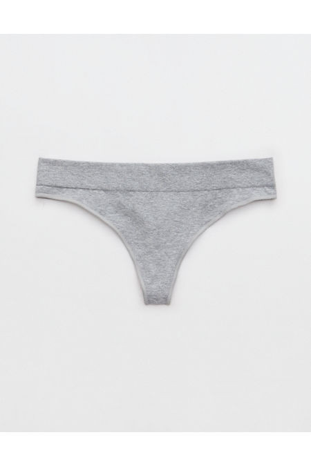 Superchill Cotton Seamless Thong Underwear Women's Dark Heather Gray M | American Eagle Outfitters (US & CA)