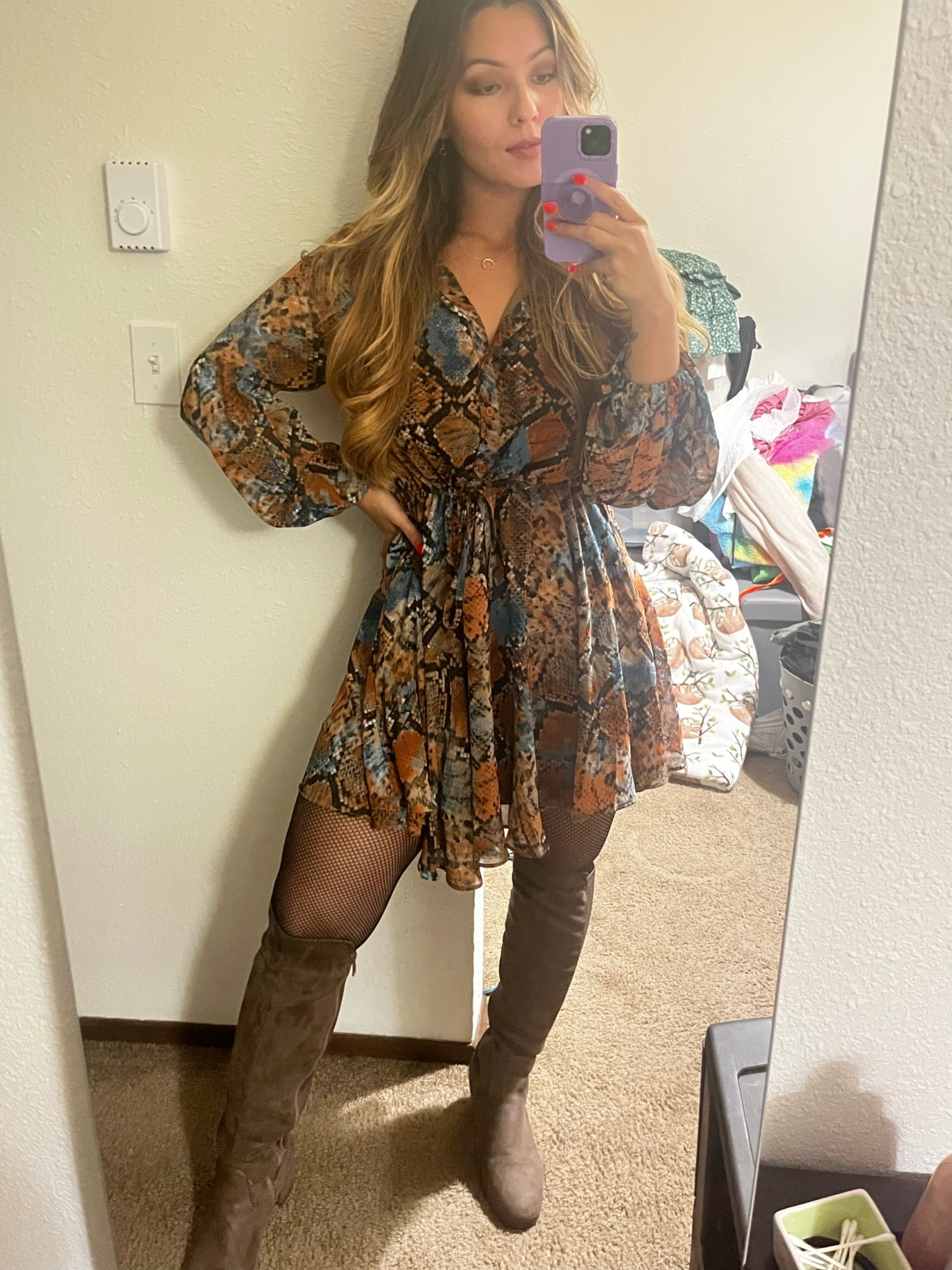 My favorite fall dress!
Snake skin print dress, skater dress, long sleeve dress, knee high boots, brown boots, lantern sleeve dress

#LTKSeasonal #LTKstyletip #LTKfindsunder100