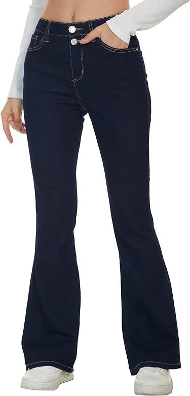 Betu Bell Bottom Jeans for Women Stretch Flare Dark Blue Bootcut High Waisted Skinny Wide Leg Fla... | Amazon (US)