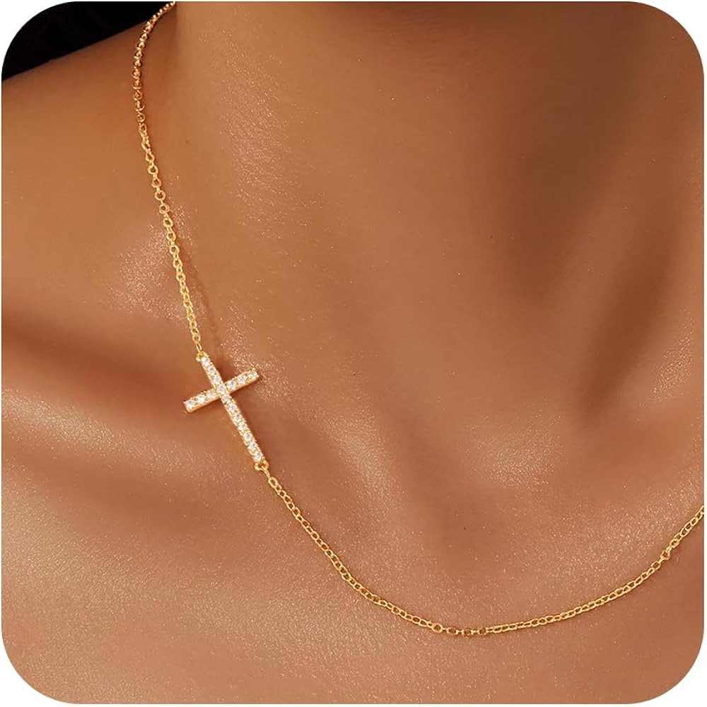 Poxtex Cross Necklace for Women Teen Girls, Dainty 14K Gold Silver Plated Cross Choker Jewelry No... | Amazon (US)
