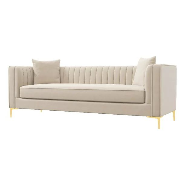 Kali Mid Century Modern Style Velvet Living Room Sofa in Cream | Walmart (US)