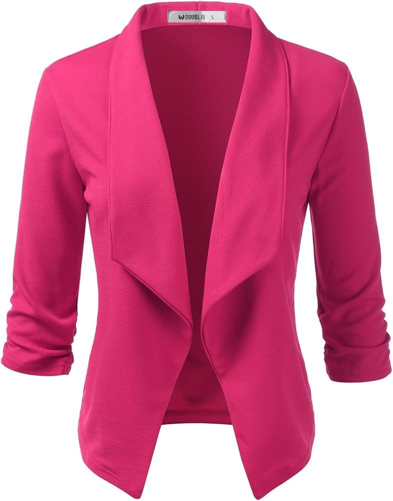 Womens Casual Work Ruched 3/4 Sleeve Open Front Blazer Jacket with Plus Size | Amazon (US)