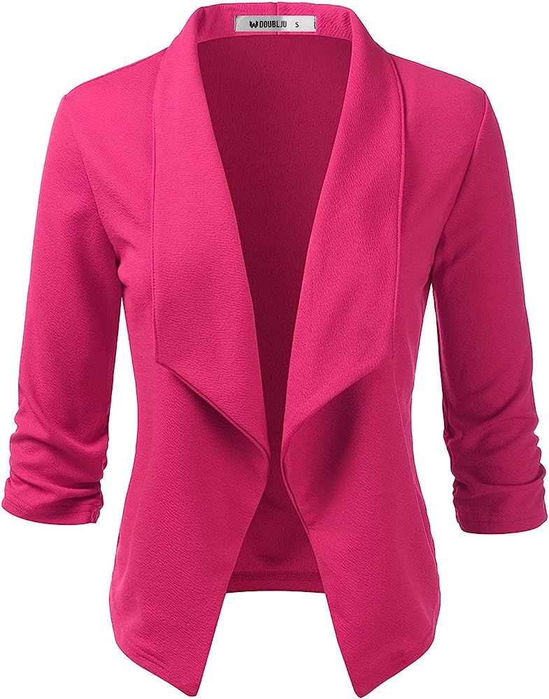 Womens Casual Work Ruched 3/4 Sleeve Open Front Blazer Jacket with Plus Size | Amazon (US)