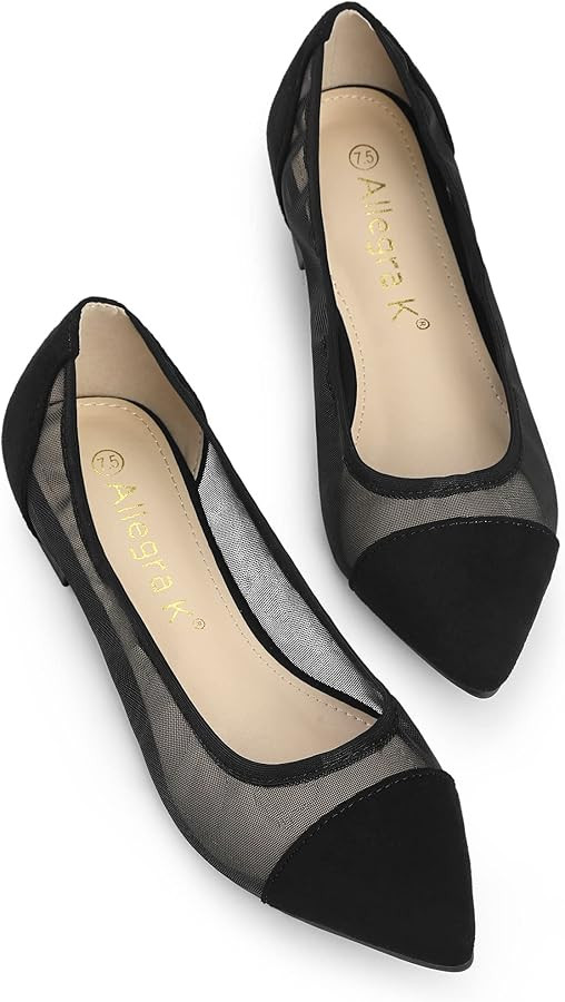 Allegra K Women's Pointed Toe Slip On Mesh Flats | Amazon (US)