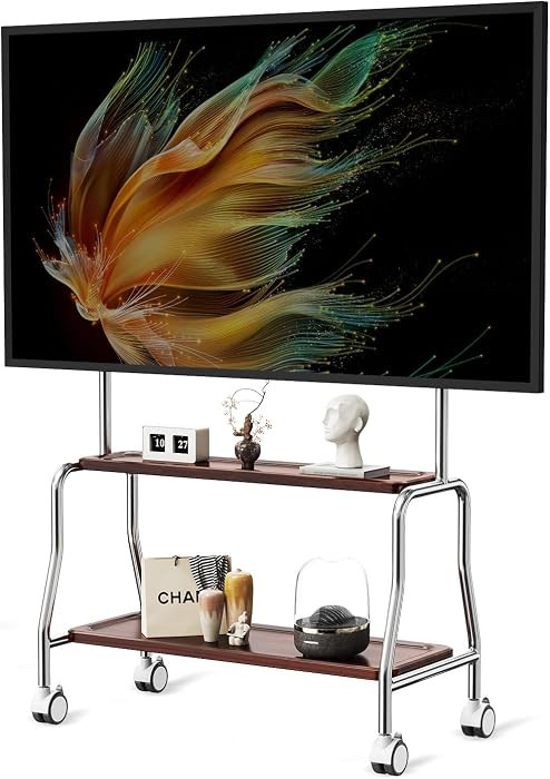Easel Rolling TV Stand for 32-75" TVs, Stainless Steel TV Cart with Shelf | Amazon (US)