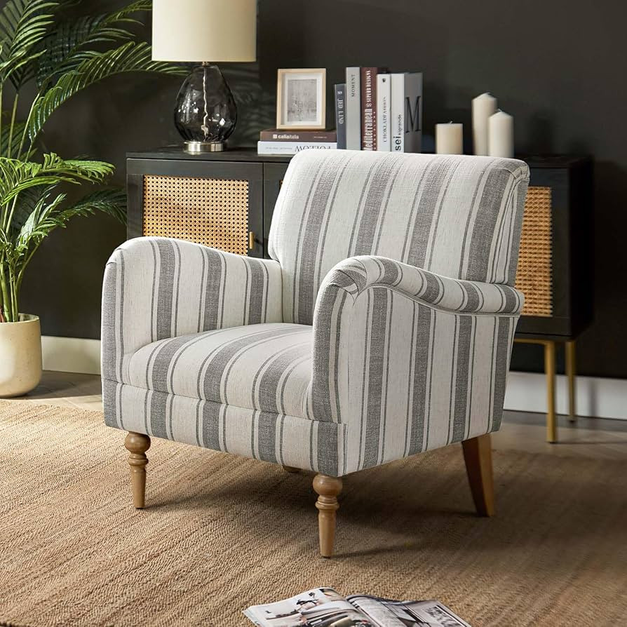 HULALA HOME Modern Accent Chair with Stripe Pattern & Wooden Legs, Comfy Upholstered Armchair Sof... | Amazon (US)