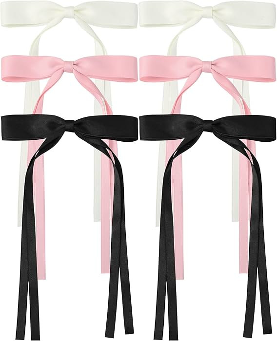 AWAYTR Silky Satin Hair Bow Clip, 3 Pack - Pink, Beige, Black (Long tail, Hair Accessory, Hair Se... | Amazon (US)