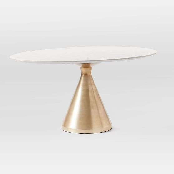 Silhouette Dining Table, Oval, 60"" , White Marble, Antique Brass | West Elm (US)