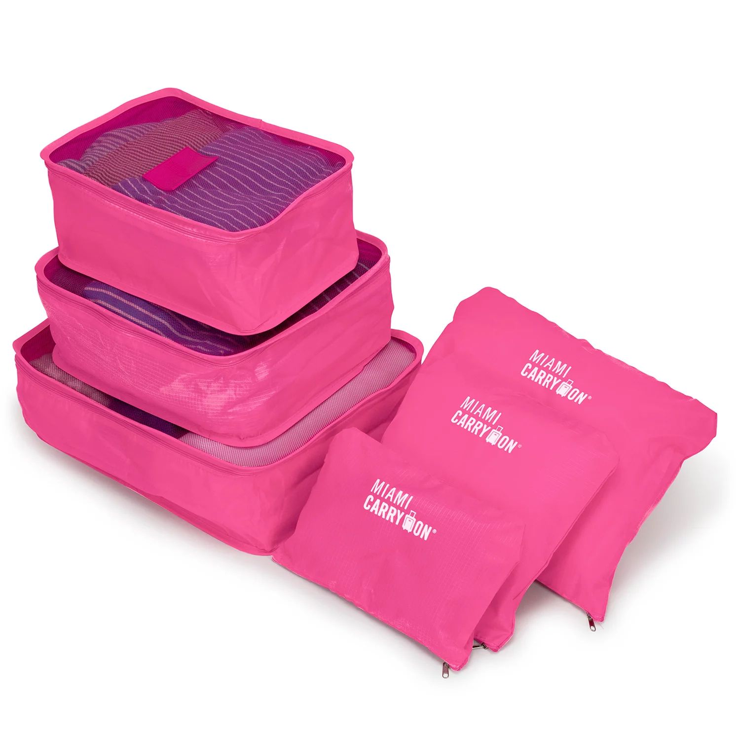 Set of 6 Packing Cubes, Travel Luggage Organizer - 3 Travel Cubes + 3 Pouches (Pink) | Walmart (US)