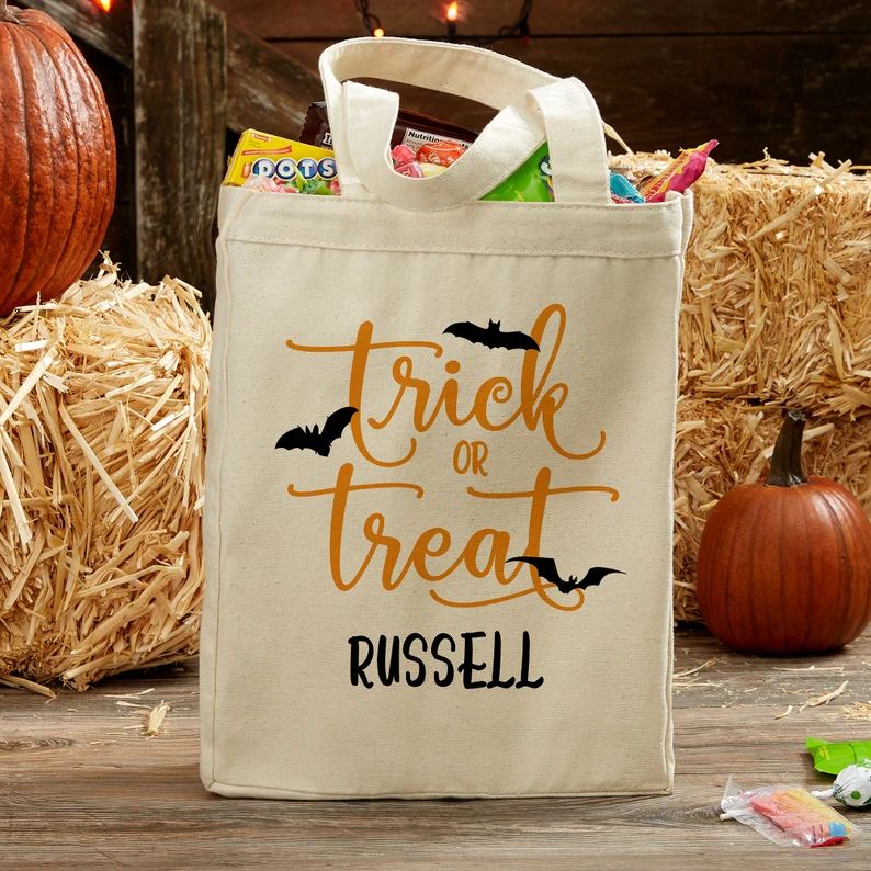 Halloween Trick or Treat Personalized Canvas Tote Bag - Etsy | Etsy (US)