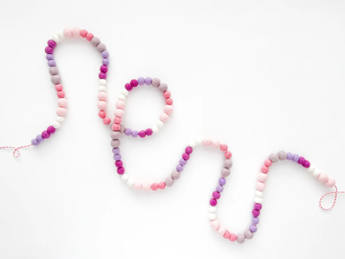 Shakira Patterson Valentine Purple & Pink Ombre Mini Felt Ball Garland | Pearl & Jane