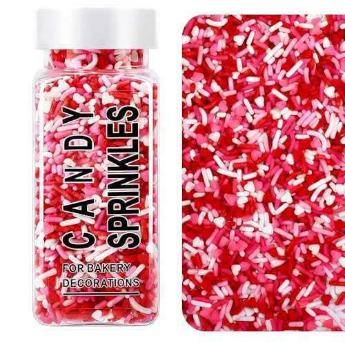 Valentines Sprinkles, Heart Sprinkles for Baking, Red Pink White Mini Heart & Jimmies Mix for Valentines Day Cookies, Ice Cream, Cake, Cupcake | Amazon (US)