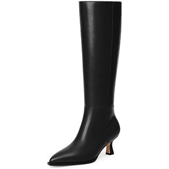 Modatope Knee High Boots Kitten Low Heel Faux Leather Pointed Toe Side Zipper Fall Long Tall Boot... | Amazon (US)