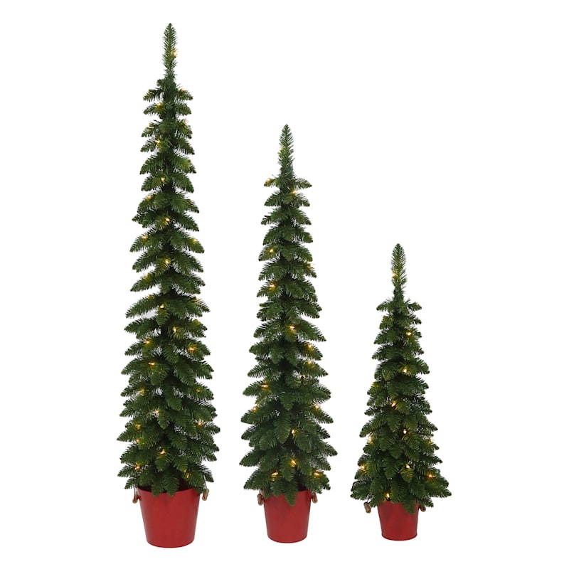 (A10) 3-Piece Pre-Lit Red Potted Christmas Trees | At Home