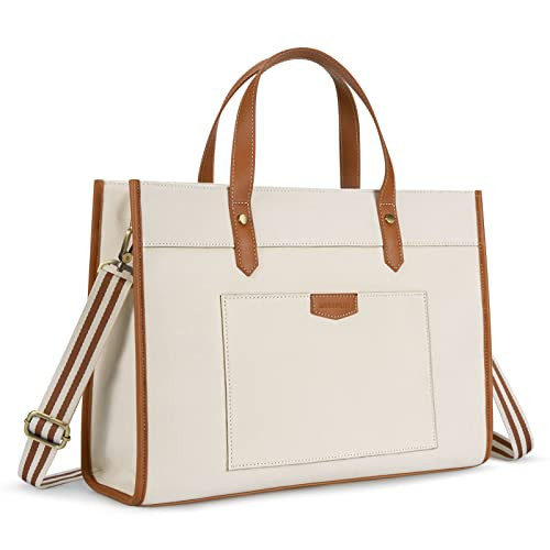 Missnine Laptop Tote Bag Canvas Laptop Bag 15.6 inch Work Shoulder Bags Casual Briefcase Handbag for Travel, Office, College | Amazon (US)