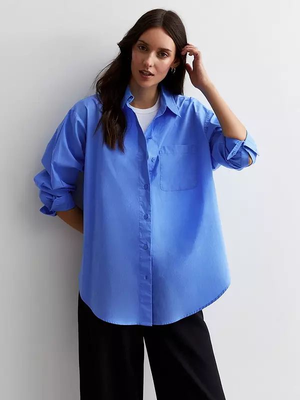 New Look Blue Poplin Cotton Shirt | Very (UK)