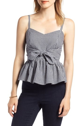 Women's 1901 Tie Waist Gingham Cotton Blend Tank | Nordstrom