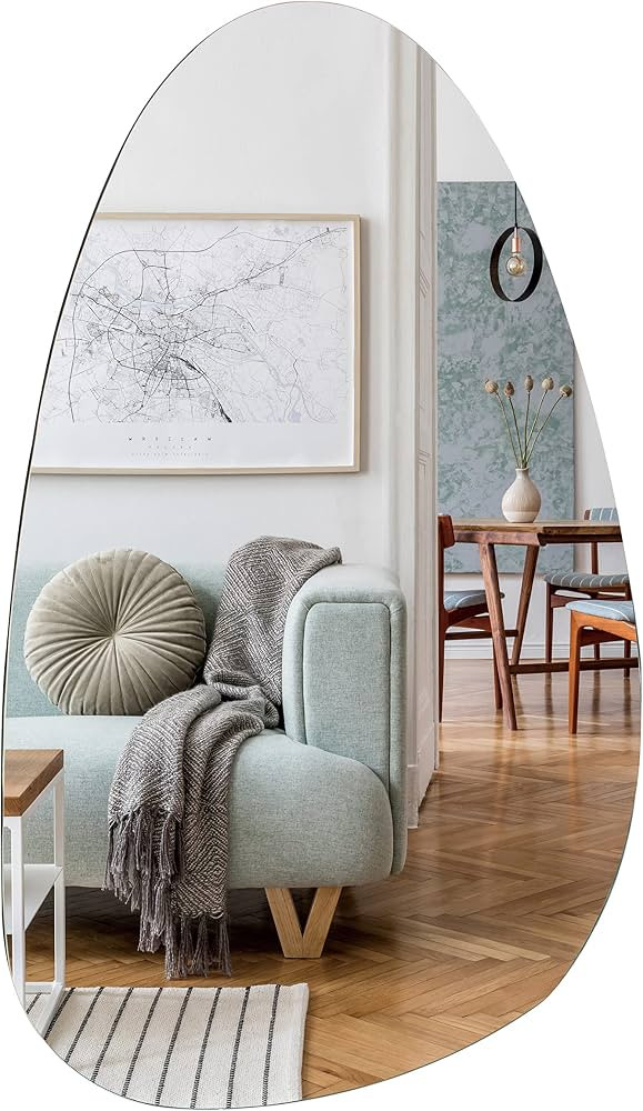 Muzilife Asymmetrical Frameless Round Mirror, Irregular Egg-Shaped Wall Mirror with MDF Back Pane... | Amazon (UK)