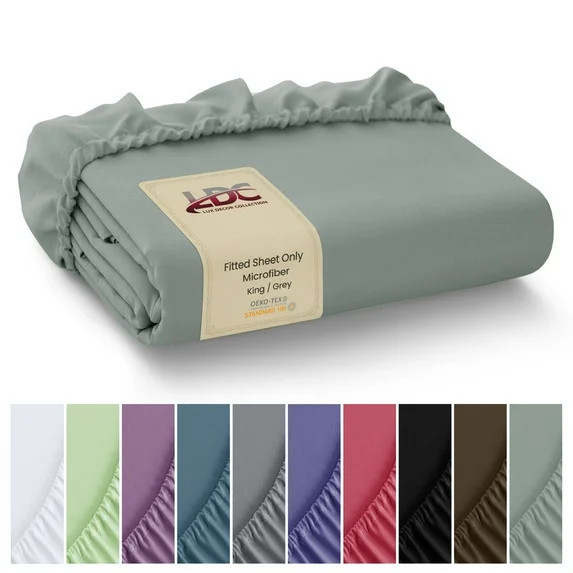 Lux Decor Collection King Fitted Sheet, Microfiber 16" Deep Pocket King Size Fitted Sheet - Gray | Walmart (US)