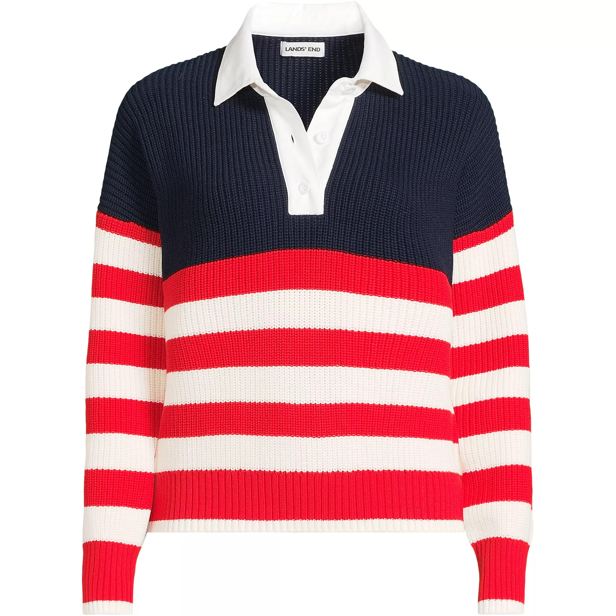 Women's Drifter Rugby with Woven Collar Sweater | Lands' End (US)