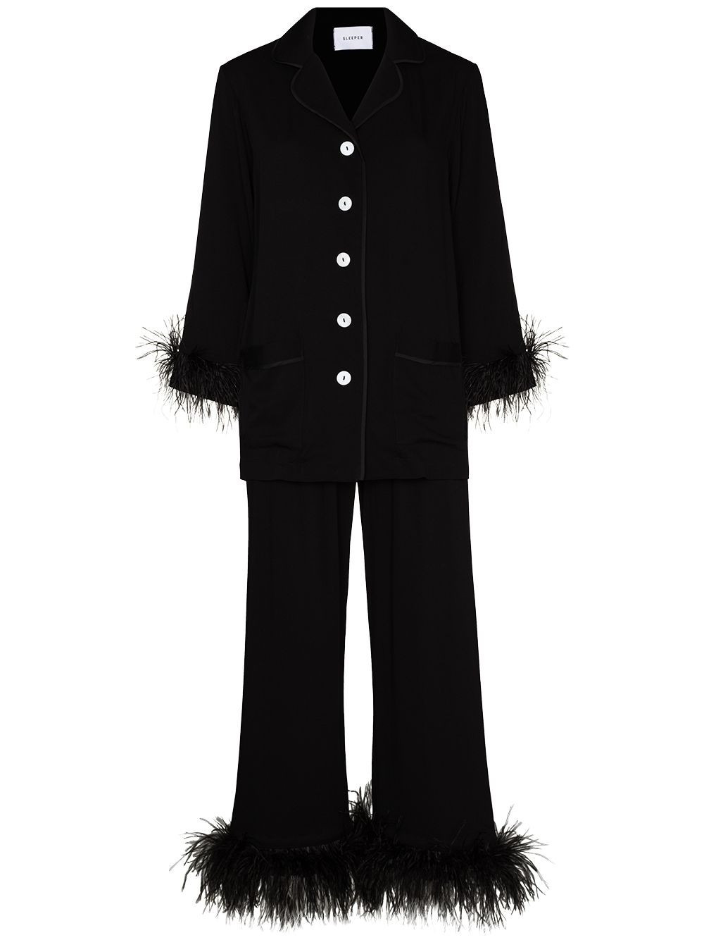 Sleeper feather detail pajama set - Black | Farfetch Global