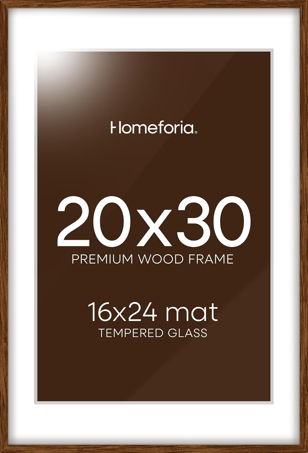 Homeforia 20x30 Brown Oak Picture Frame, High-End Wood, 16x24 Mat, Glass | Amazon (US)