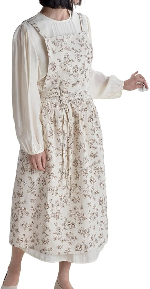 Cute Pinafore Dress Retro Lovely Vintage Kitchen Apron Waterdrop Resistant Cotton Aprons for Wome... | Amazon (US)